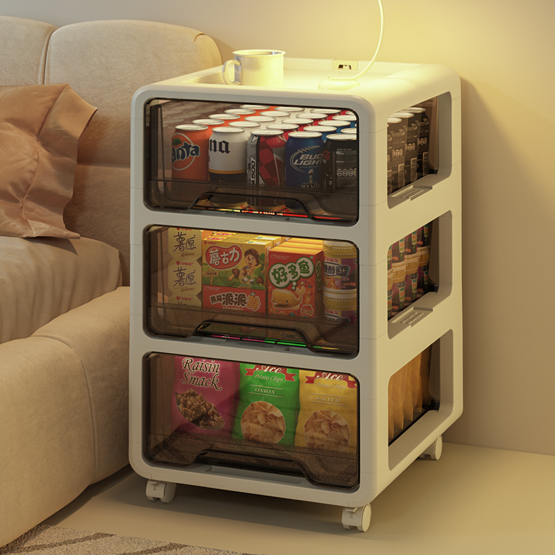速发免物物床头柜卧室抽屉式收纳柜多层家用客厅零食置安架塑料储