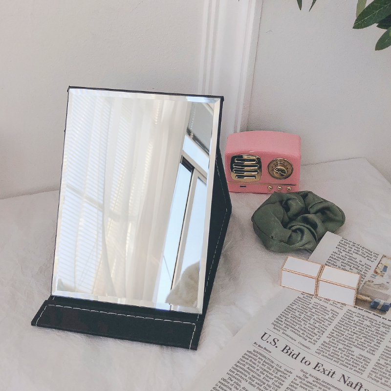 速发镜子盖式化妆镜台面可立风折叠便携翻桌式宿舍学生少心