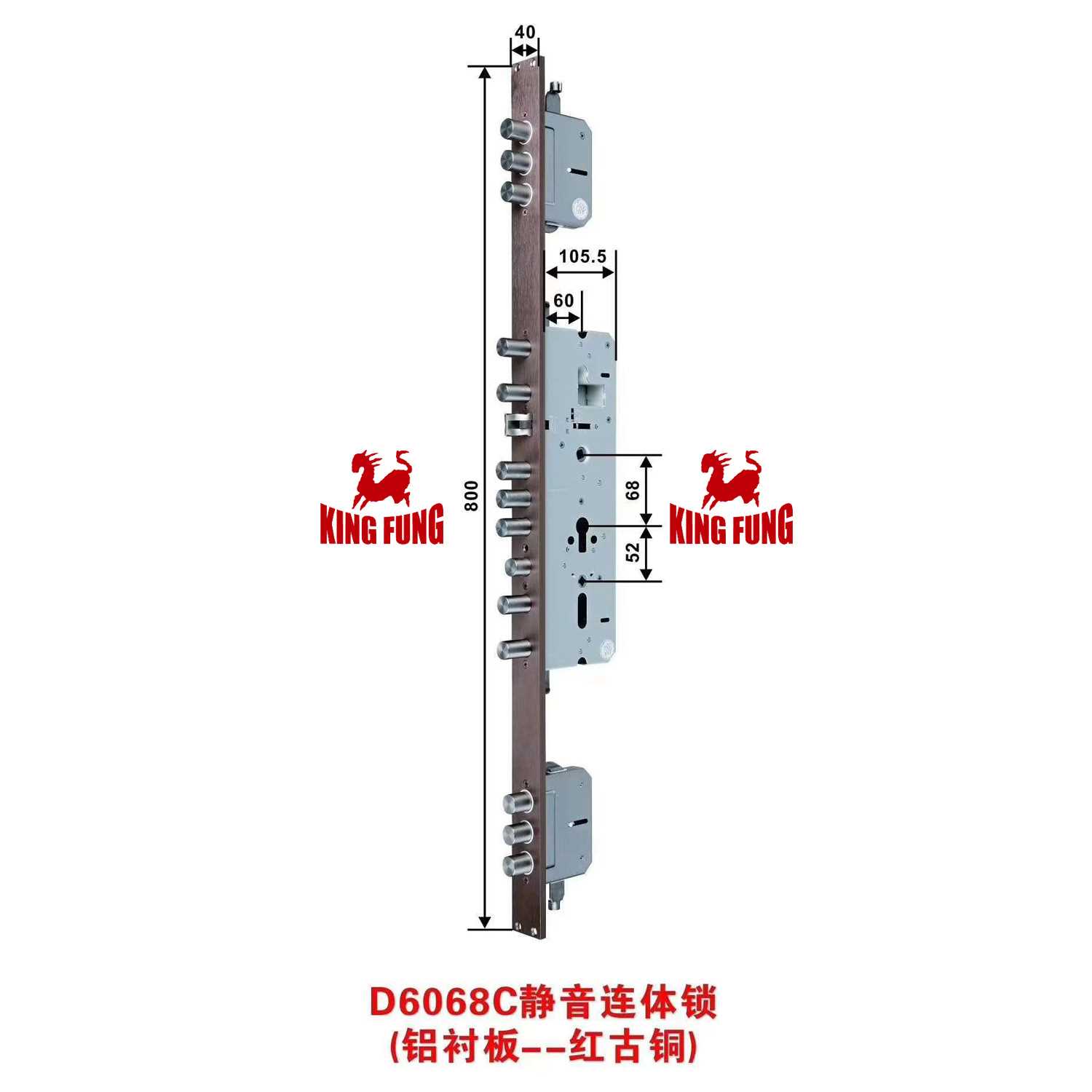 锁体6068全不锈钢静音双活双快40*800电子指纹密码大门锁连体锁体