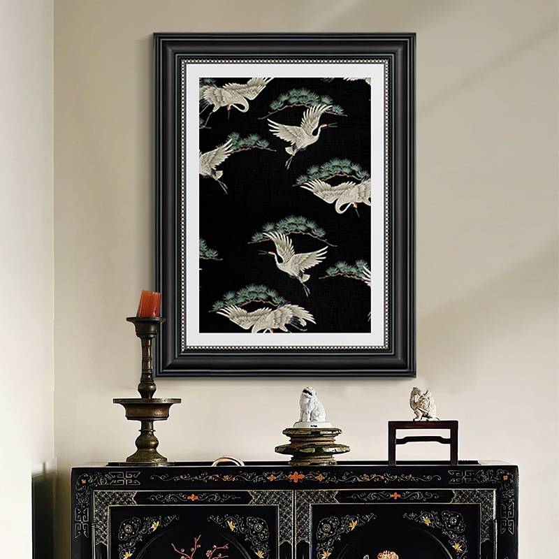法式白鹤中国风复古客厅装饰画新中式古典玄关餐厅书房茶室挂画图片