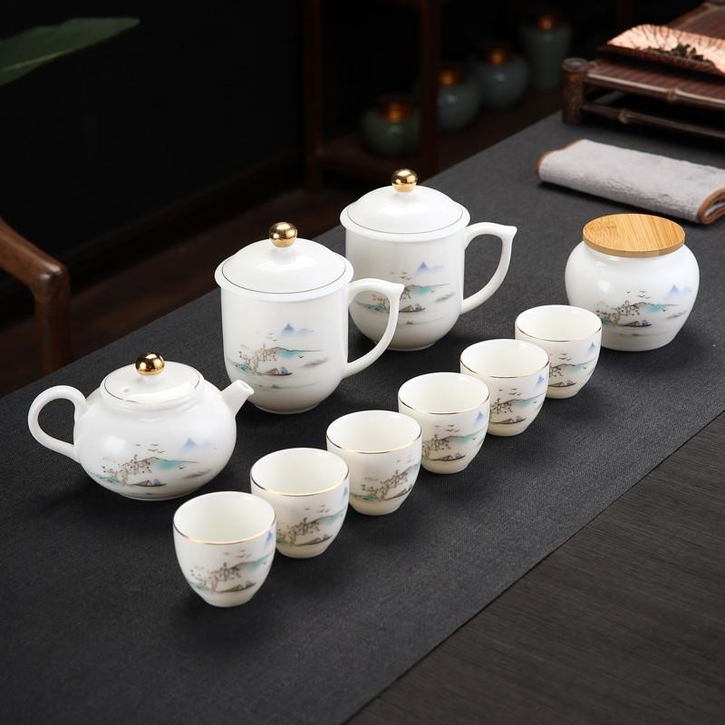 德茶化羊脂玉白瓷具大套装茶洗茶道壶六子君侧把陶瓷功夫TQG瓷器