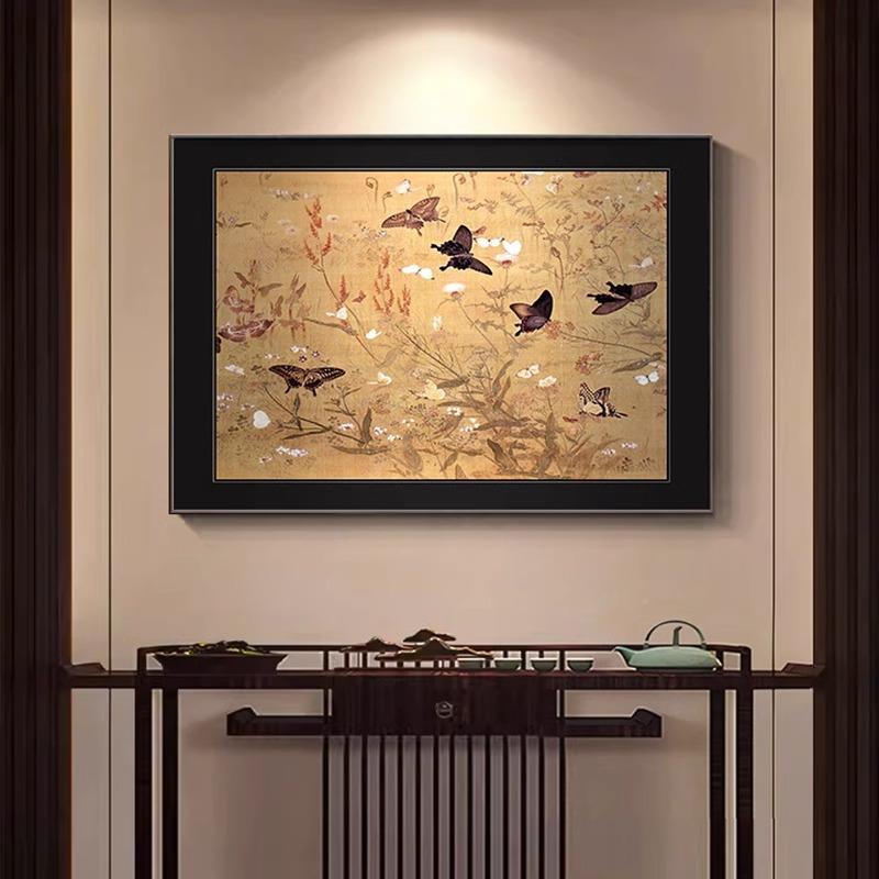新中式古典装饰画组仙鹤兽合百花瑞复图百花图客厅餐厅古挂画