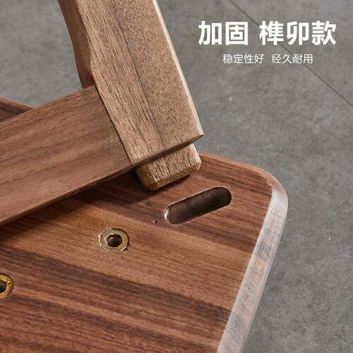 北美黑凳胡桃实木凳子家木板凳可叠凳放圆餐凳矮凳餐PUV桌椅用木