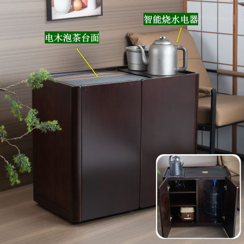 乌金木茶水柜实木移动茶桌侧边柜烧水台边几家用泡茶台水吧一体柜
