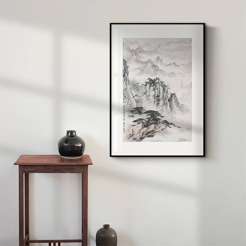曛暮 新中式客厅山水装饰画玄关走廊迎客松挂画中国风茶楼国画