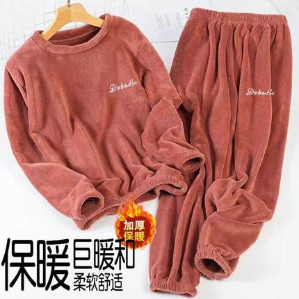 单件/套装珊瑚绒男女冬季保暖加绒加厚宽松家居服睡衣运动装外穿