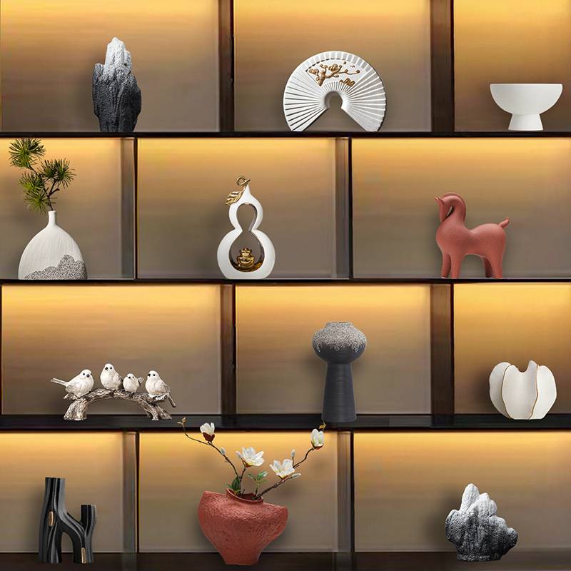 新中式家居摆设样板房间软装饰品书房客厅酒柜玄关博古架摆件