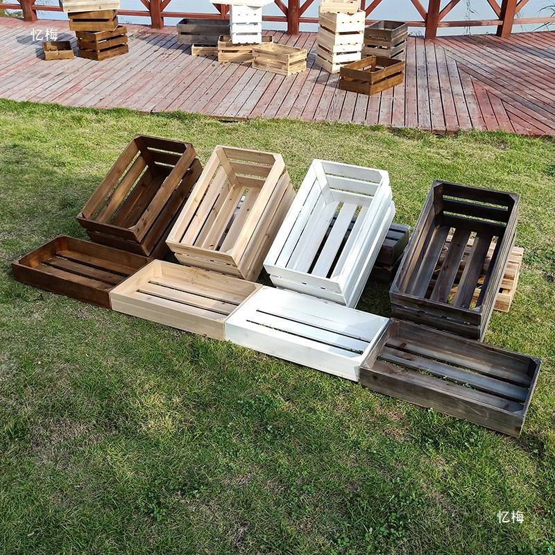 木箱定复古实木收纳箱装饰道具超市水果木框木箱子幼儿园储物箱