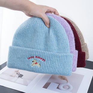 春野森川｜小熊针织帽 秋冬ins刺绣百搭可爱保暖毛线帽显脸小冷帽