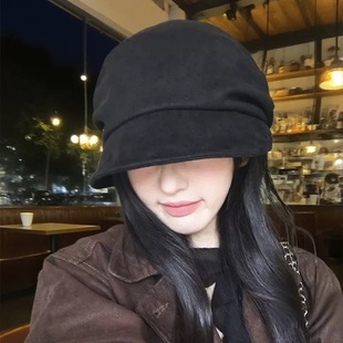 大头围堆堆帽画家帽 2025新款 春野森川 日系复古麂皮绒贝雷帽女款