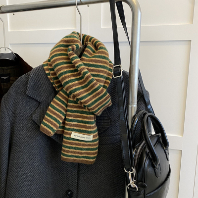 春野森川｜日系复古绿色条纹围巾 秋冬保暖情侣百搭韩系学生围脖