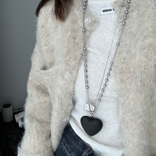 小众ins灰色锁骨链 百搭甜酷个性 春野森川｜施家珍珠长款 黑心项链