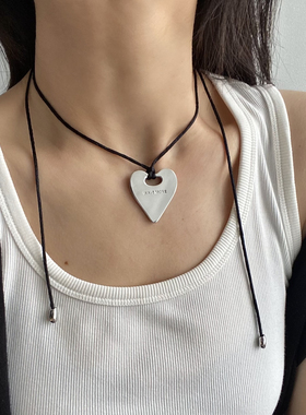 春野森川｜新款黑绳子不锈钢长款项链 拉丝白色小众项链女