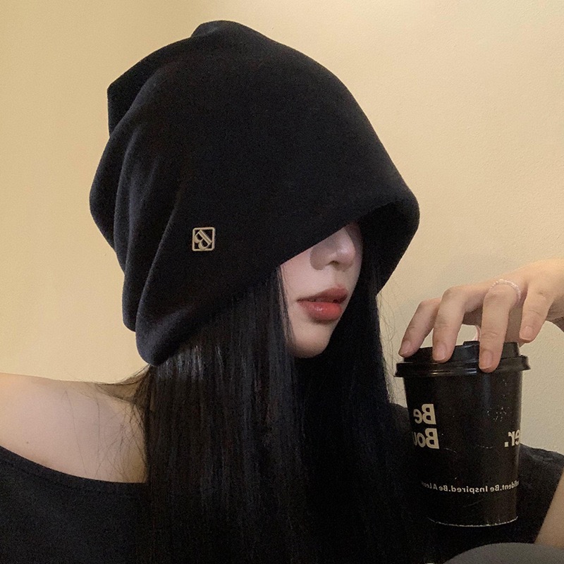 春野森川｜大头围冷帽感金属小标秋冬女宽松大码大号针织小众包头