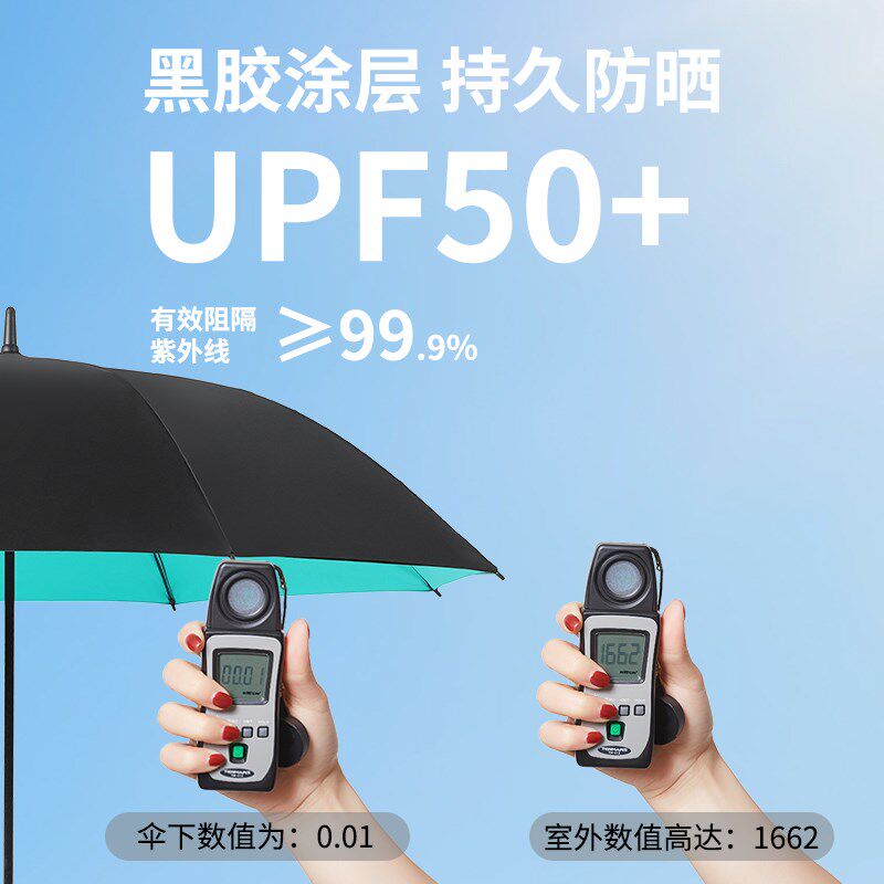 黑胶双层雨d伞长柄防晒防紫外线遮阳伞男士夏天晴雨两用大号太阳