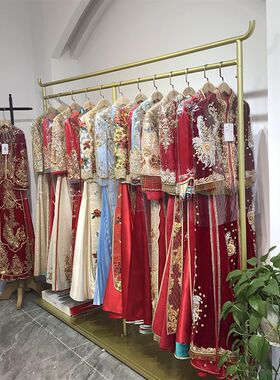 婚纱店中式秀禾展示架明制汉服唐制古装架拖尾礼服V婚纱挂衣架简
