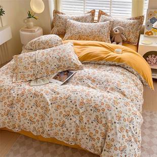 EKE纯棉被套三件套床上5厚用品床单 秋冬磨毛加全四棉件套202新款