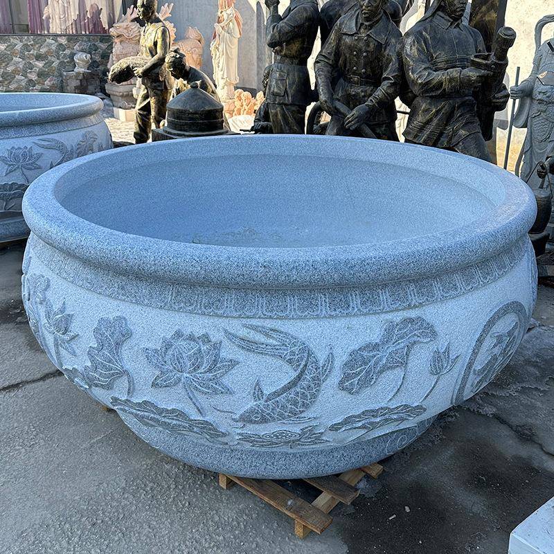 流水石缸中式石槽养鱼户外庭院大理石雕刻鱼缸园林仿古荷花鱼缸