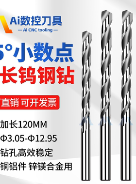 加长钨钢钻头120mm两位小数点3.05-12.95mm硬质合金铜铝用直柄钻