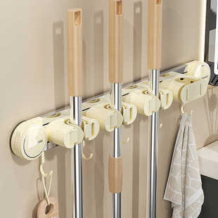 吸盘拖把壁挂夹免打孔卫生间扫把固定架门后滑轨拖布夹挂壁拖把夹