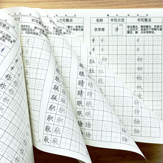 硬笔书法练字本小学生彩绘字帖楷体偏旁部首间百日打卡练字帖语文