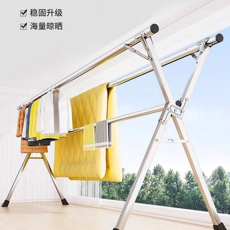 伸缩室内外晒衣架立式移动晒被子挂衣架X型 晾衣杆晾衣架落地折叠