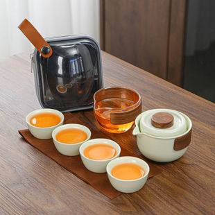 便携式旅行茶具随身携带包快客杯一壶四杯公道杯玻璃户外泡茶套装