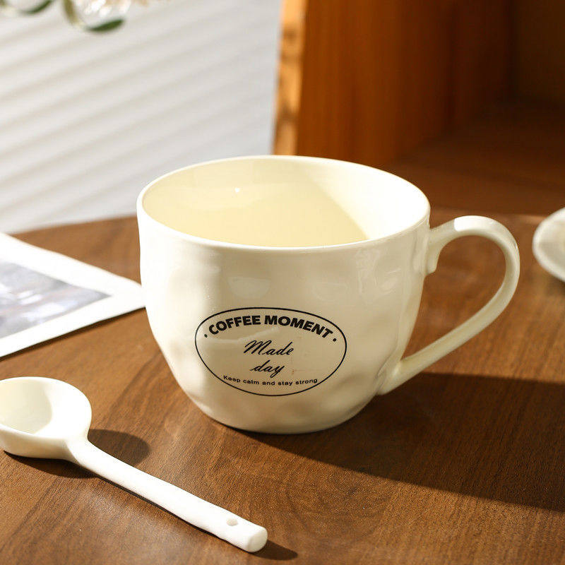 陶瓷早餐杯马克杯燕麦碗牛奶大容量水杯家用餐具微波炉可用带盖勺