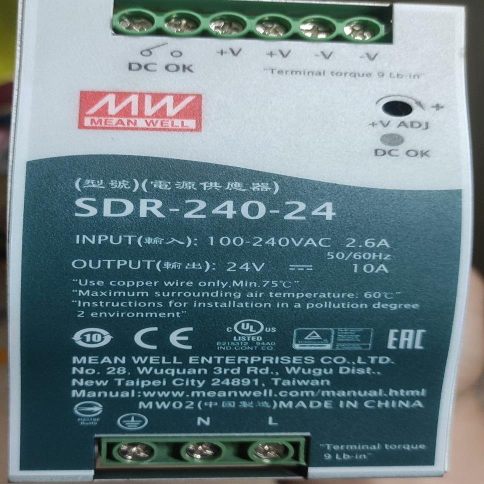 议~SDR-240-24台湾明纬24V导轨,主动式PFC工业DC