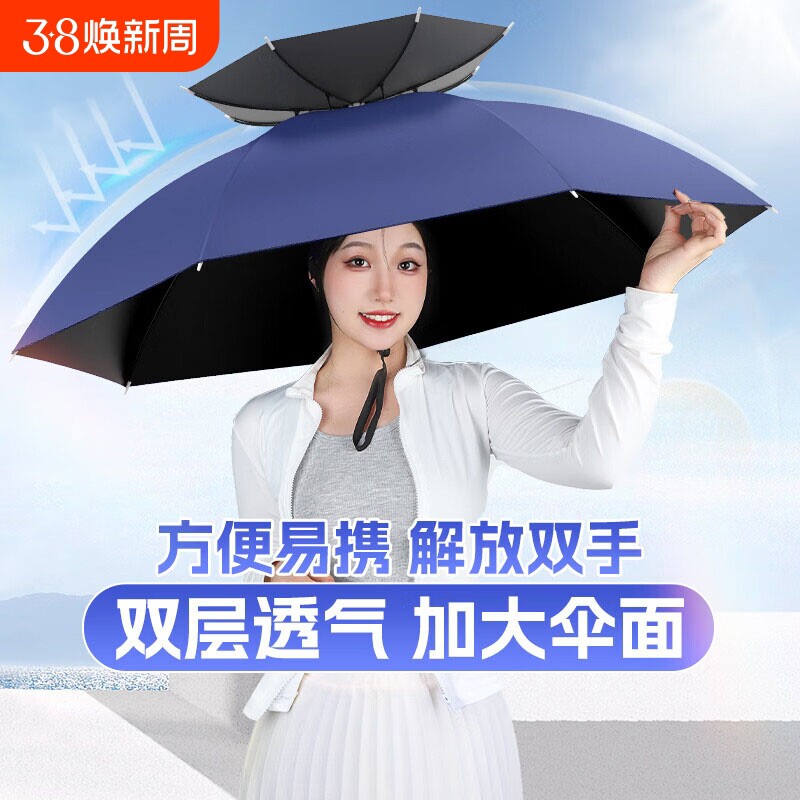 钓鱼遮阳伞头伞雨帽伞帽头戴式雨伞帽折叠防雨头带帽子固定斗笠顶