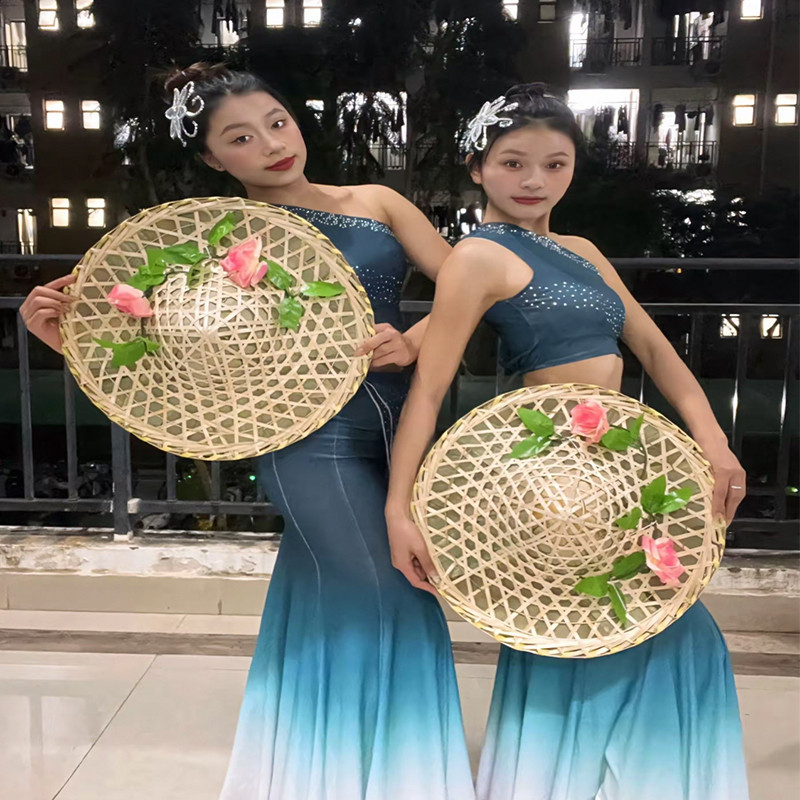 儿童红军斗笠帽手工竹编古风表演傣族舞蹈道具成人广场舞表演草帽