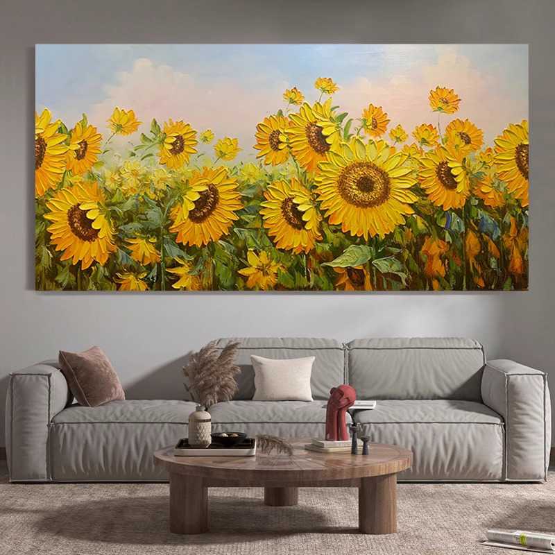 肌理立体向日葵装饰画手绘油画欧式花卉客厅沙发背景墙太阳花挂画图片