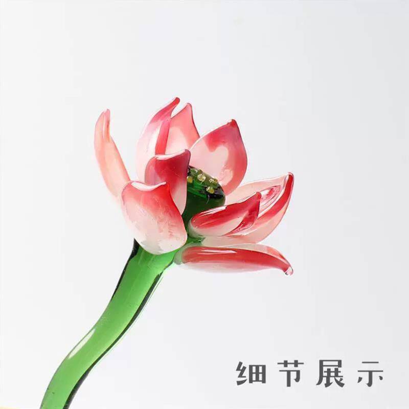 淄博琉璃荷花盆栽玻璃桌面治愈情绪小摆件家居饰品创意生日礼物