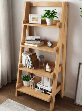 实木梯形多层置物书架阶梯式小型北欧卧室客厅阳台落地白色收纳架