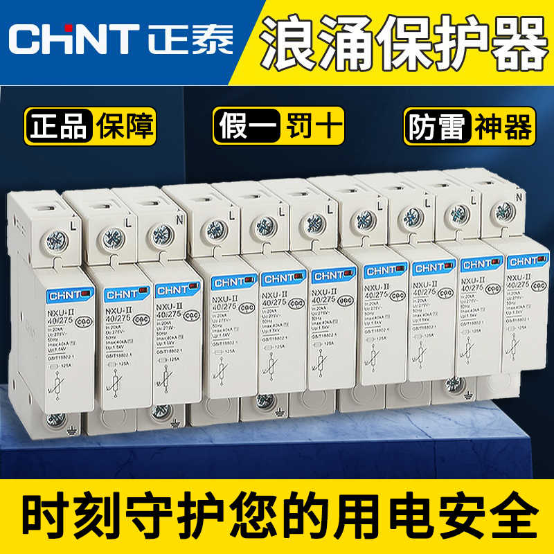 浪涌保护器2p家用二级防雷击4P电涌保护器NXU40kA/275V385V
