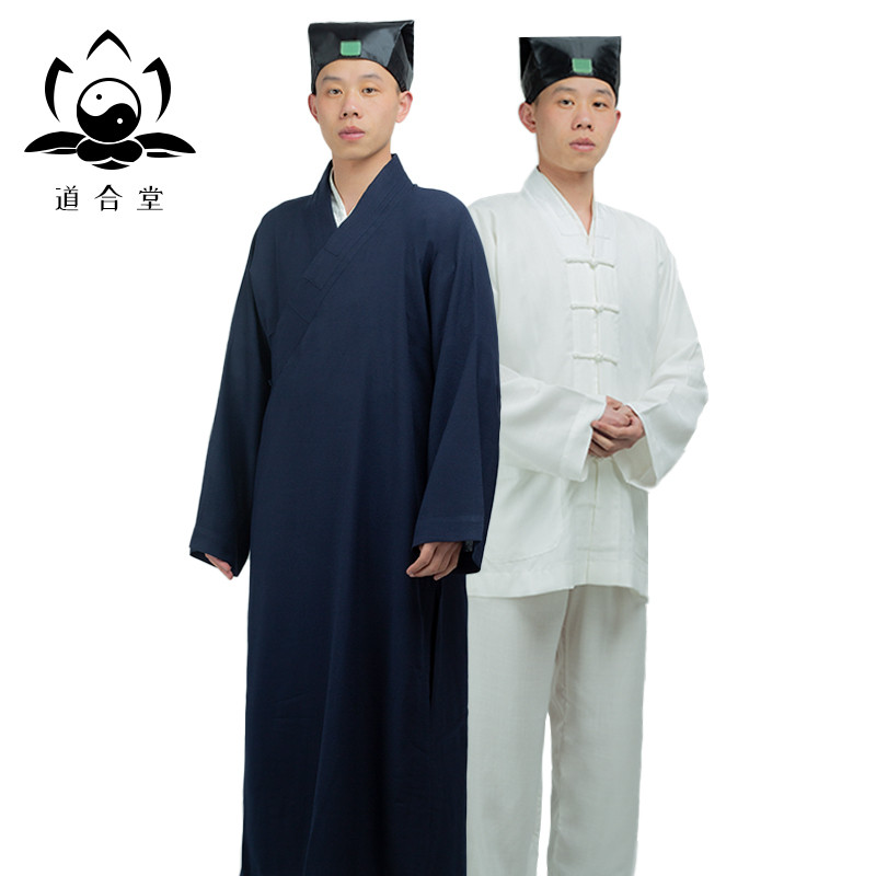春夏季道士服装男棉麻三清领道袍斜襟道服太极服练功服女道长长褂