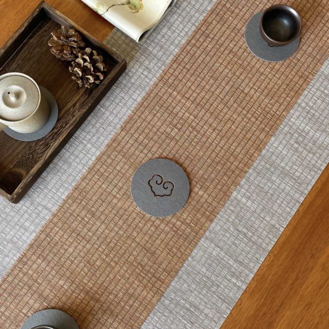 防水草编茶席茶桌布茶旗桌旗中式禅意竹席干泡日式茶盘垫 侘寂风