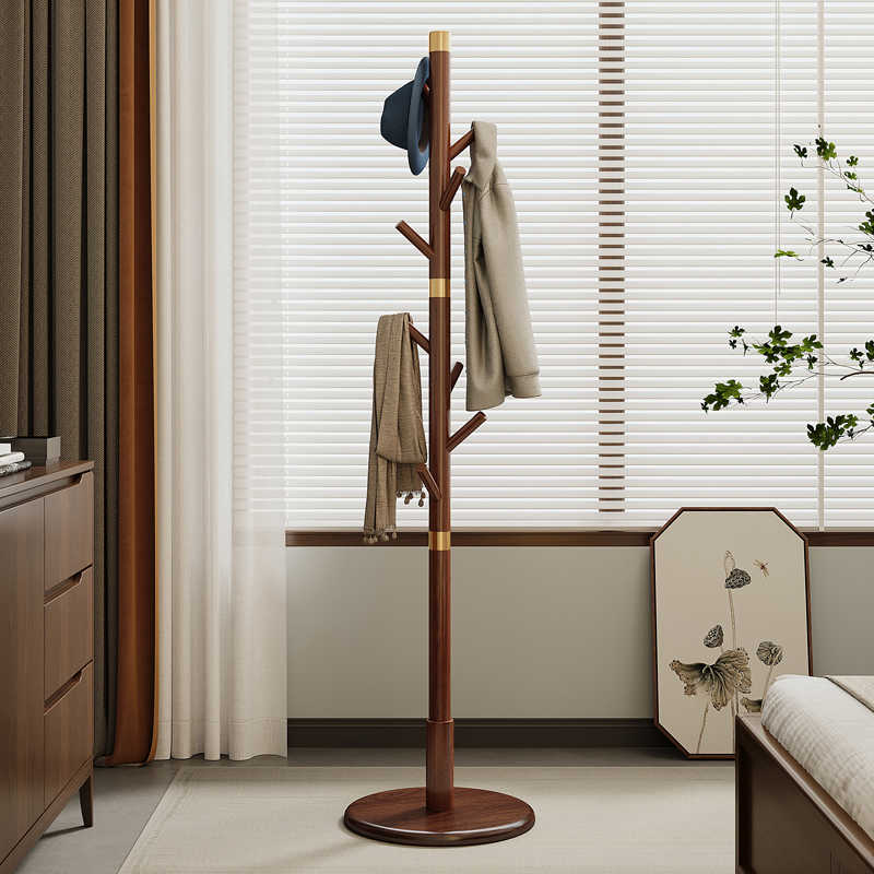 实木衣帽架落地卧室家用新中式办公室挂衣杆立式挂衣架轻奢挂包架