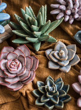 掬涵陶瓷花多肉植物瓷莲花烛台摆件桌面装饰镇纸艺术礼物