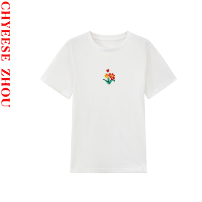 CHYEESEZHOU百搭植绒印花T恤