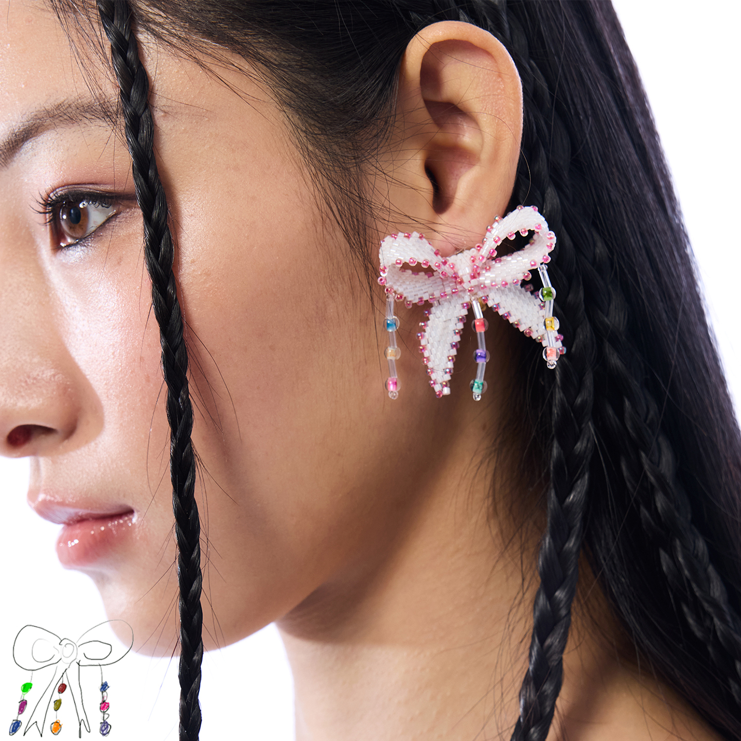 CHYEESEZHOU舞蝶结流苏串珠耳钉