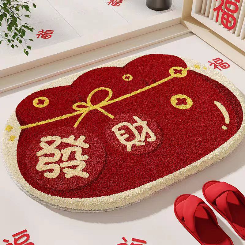 浴室地垫新款红色喜庆仿羊绒地垫易打理厕所洗手间新年柔软吸水垫,居家布艺,入户地垫,淘宝优惠券,粉丝福利购,淘宝优惠卷