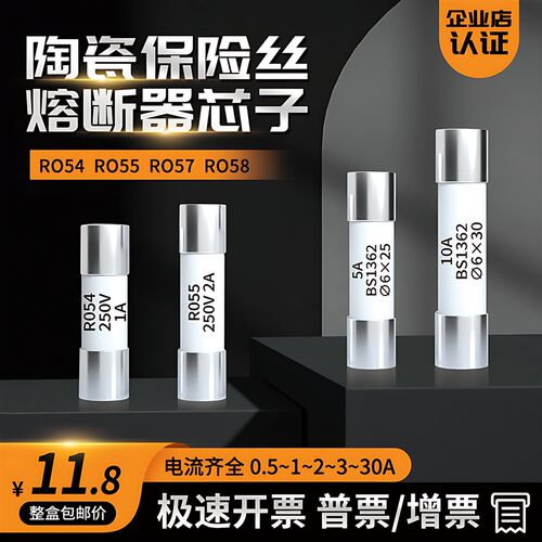 RO55/54/57/58陶瓷保险丝管5xX25/6X30熔断器保险熔芯1A2A5A10A30