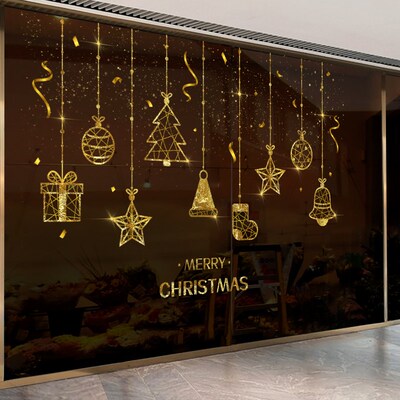 热销圣诞元旦装饰橱窗玻璃贴纸创意商场店铺雪花礼物吊饰新年布置