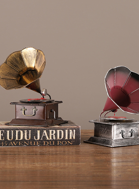 热销复古老式留声机摆件欧式客厅家居酒柜装饰品美式唱片机模型道