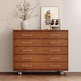 复古风斗柜实木边柜客厅小立柜卧室靠墙收纳柜高级感中古五斗柜