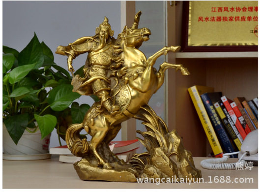 批发铜马上关公铜关公像摆件大号武财神像铜骑马关公像