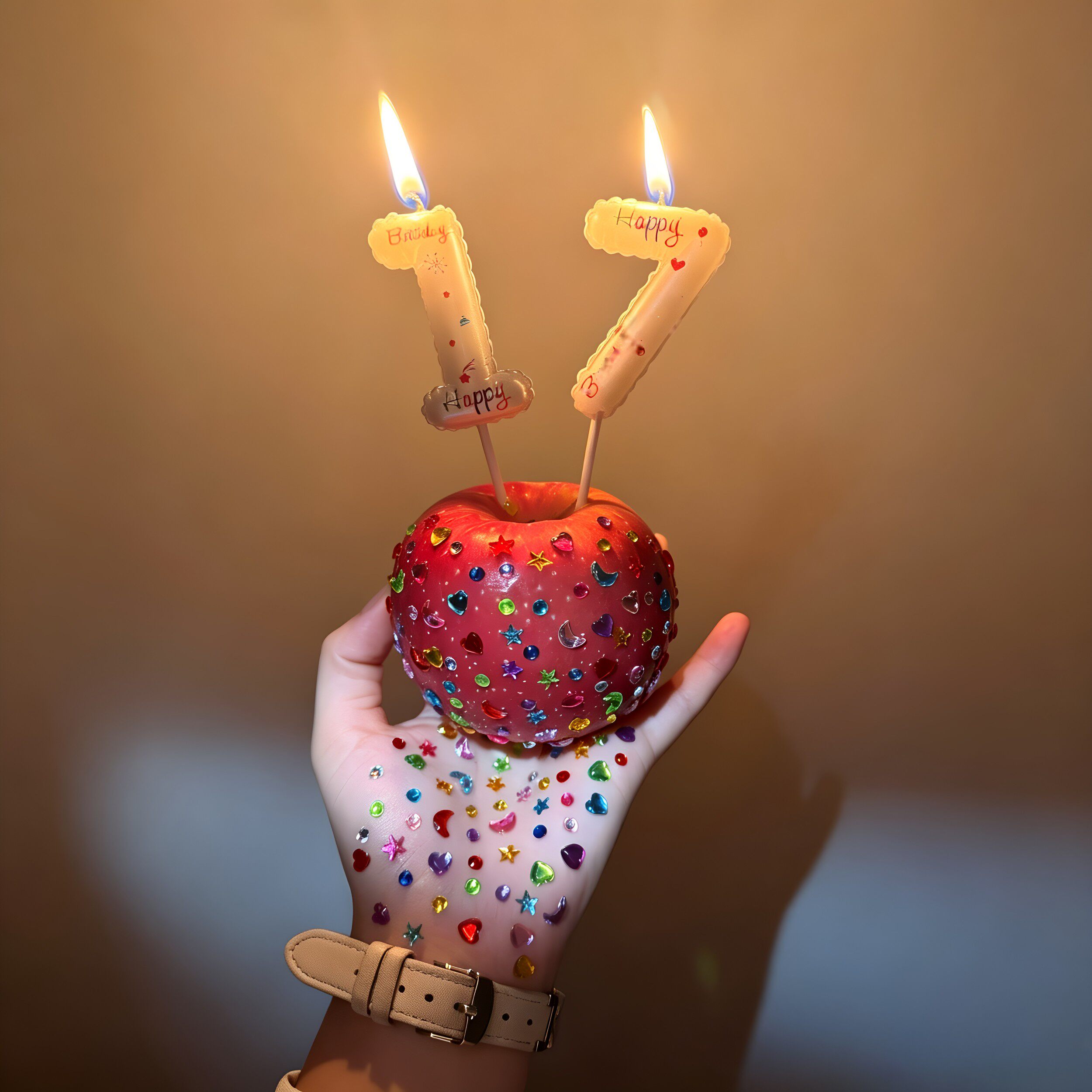 气球数字蜡烛生日蛋糕苹果装饰钻石贴纸插件创意氛围感拍照道具