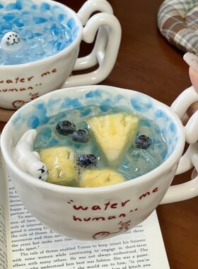 泳池立体海豹多功能马克杯早餐牛奶咖啡水杯广口陶瓷创意礼物