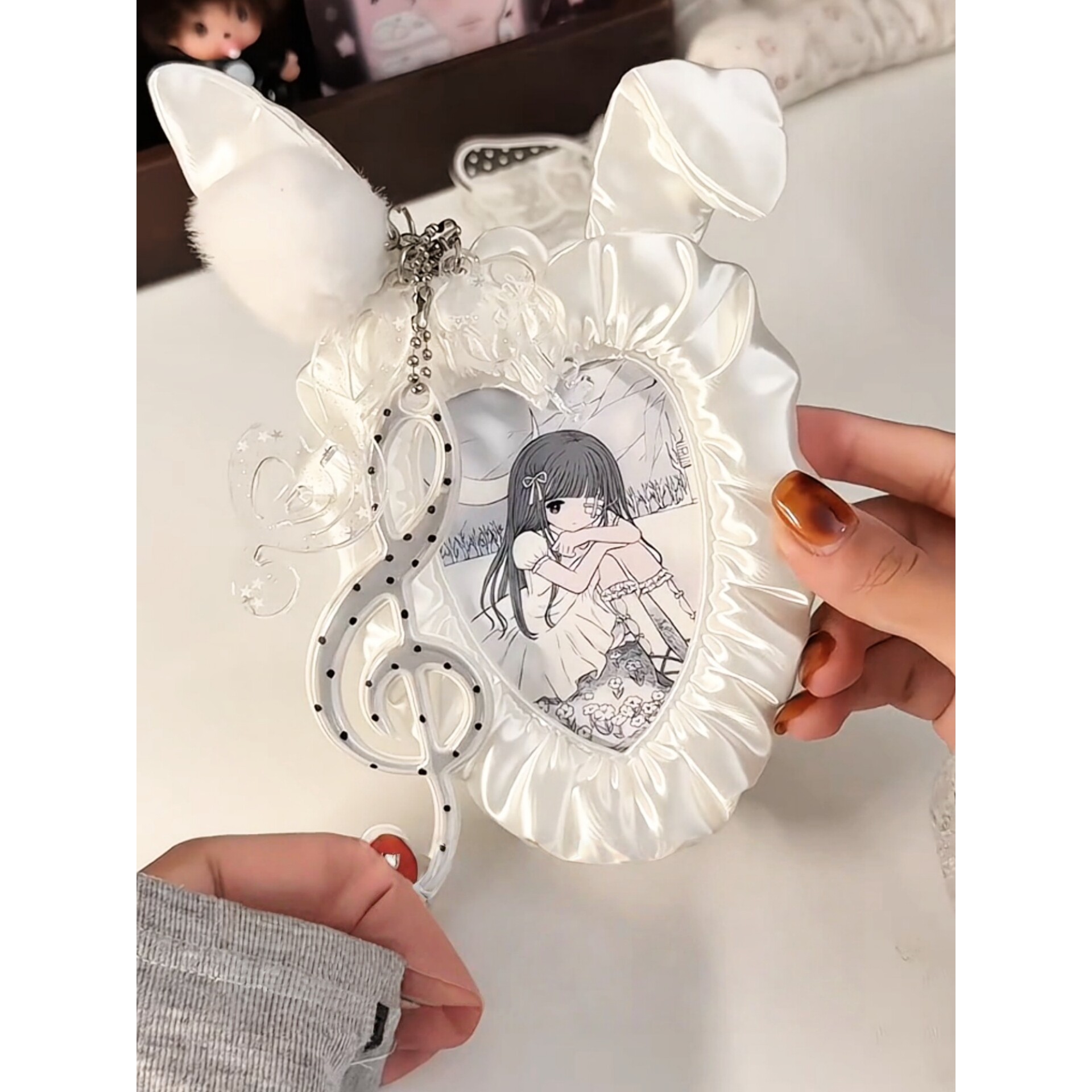 爱心兔耳朵3寸卡套3D打印追星爱豆小卡照片拍立得收纳卡框包挂件